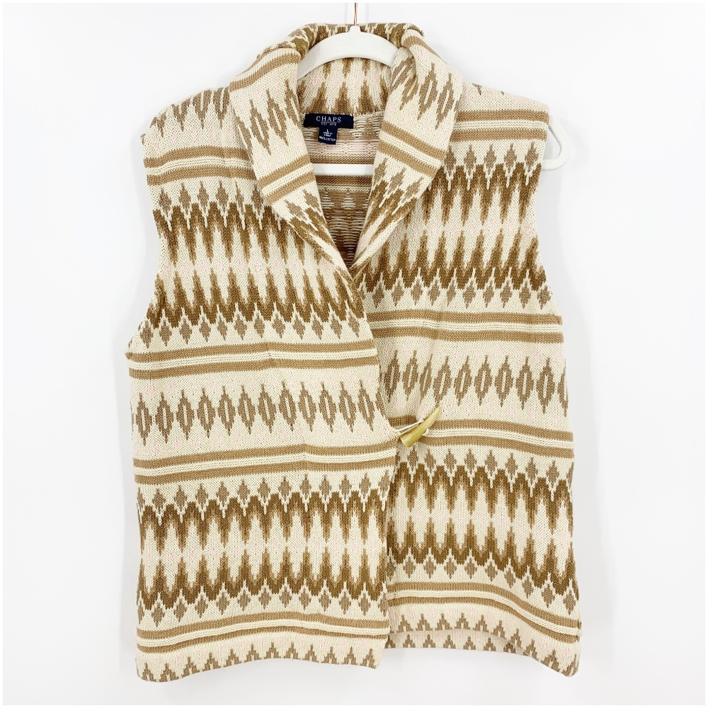 Chaps Shawl Collar Aztec Sweater Vest Sz L